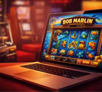 laptop in a casino playing slots